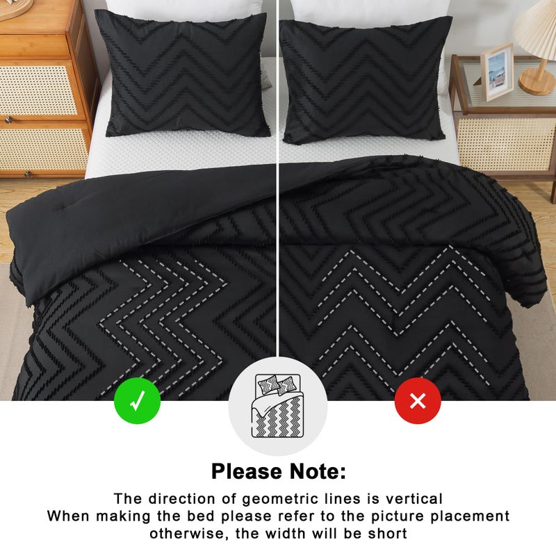 Andency طقم لحاف Andency Black Twin/Twin XL، لحاف سرير مزدوج للسكن الجامعي والبنات والأولاد والأطفال بوهو ناعم ودافئ لطيف، طقم سرير بوهيمي جمالي مكون من قطعتين - Image 5